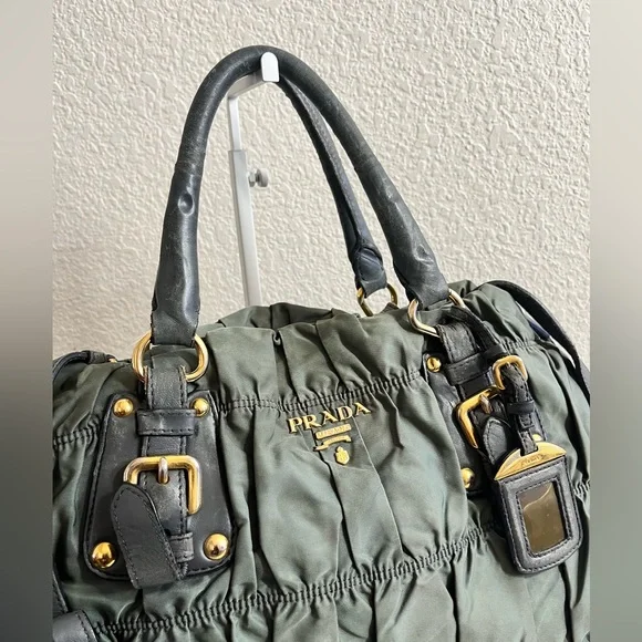 Prada Olive Green Quilted Nylon Tote with Gold Hardware - Picture 8 of 16